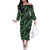 Indonesia Batik Pattern Family Matching Off The Shoulder Long Sleeve Dress and Hawaiian Shirt Green Version