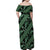 Indonesia Batik Pattern Family Matching Off Shoulder Maxi Dress and Hawaiian Shirt Green Version