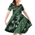 Indonesia Batik Pattern Family Matching Off Shoulder Short Dress and Hawaiian Shirt Green Version