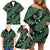 Indonesia Batik Pattern Family Matching Off Shoulder Short Dress and Hawaiian Shirt Green Version