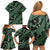 Indonesia Batik Pattern Family Matching Off Shoulder Short Dress and Hawaiian Shirt Green Version