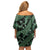 Indonesia Batik Pattern Family Matching Off Shoulder Short Dress and Hawaiian Shirt Green Version