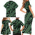 Indonesia Batik Pattern Family Matching Short Sleeve Bodycon Dress and Hawaiian Shirt Green Version