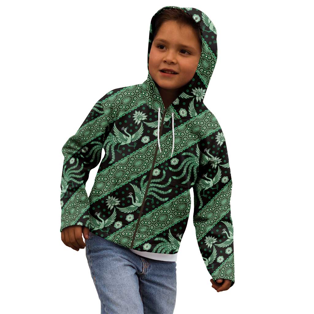 Indonesia Batik Pattern Kid Hoodie Green Version LT01 - Polynesian Pride