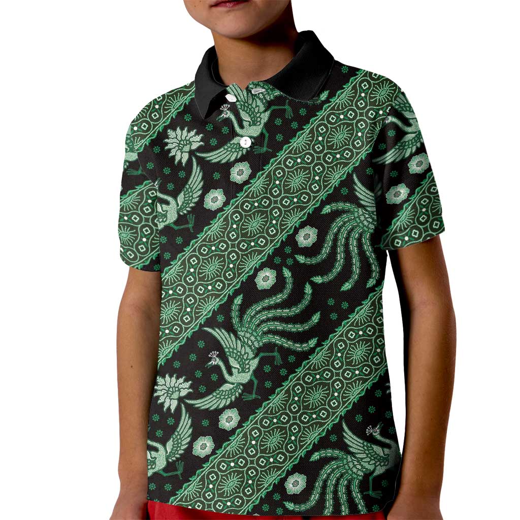 Indonesia Batik Pattern Kid Polo Shirt Green Version LT01 Kid Green - Polynesian Pride