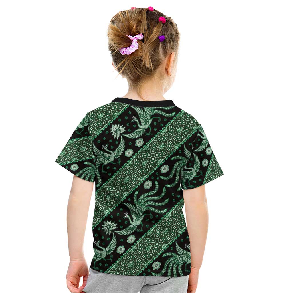 Indonesia Batik Pattern Kid T Shirt Green Version LT01 - Polynesian Pride
