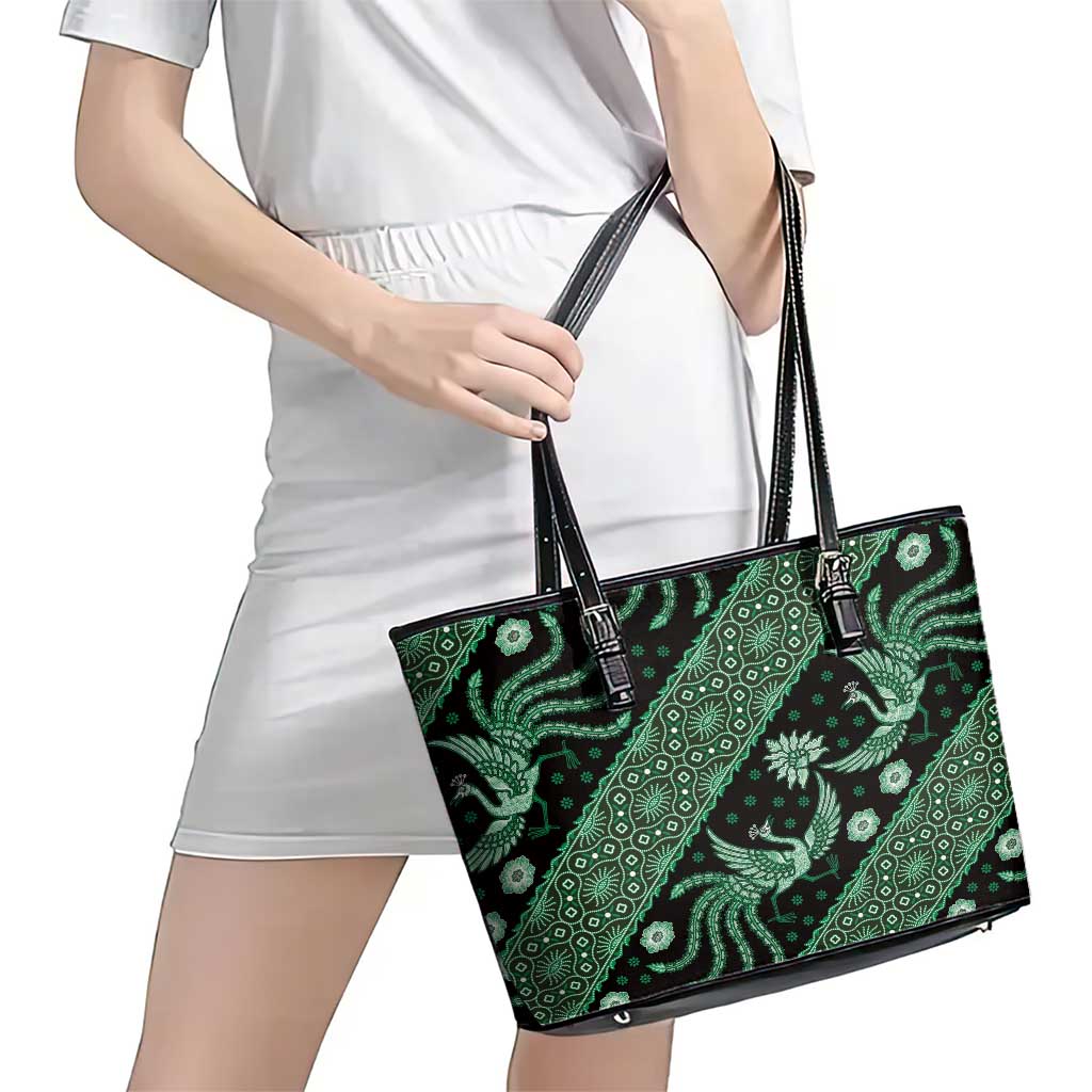 Indonesia Batik Pattern Leather Tote Bag Green Version LT01 - Polynesian Pride