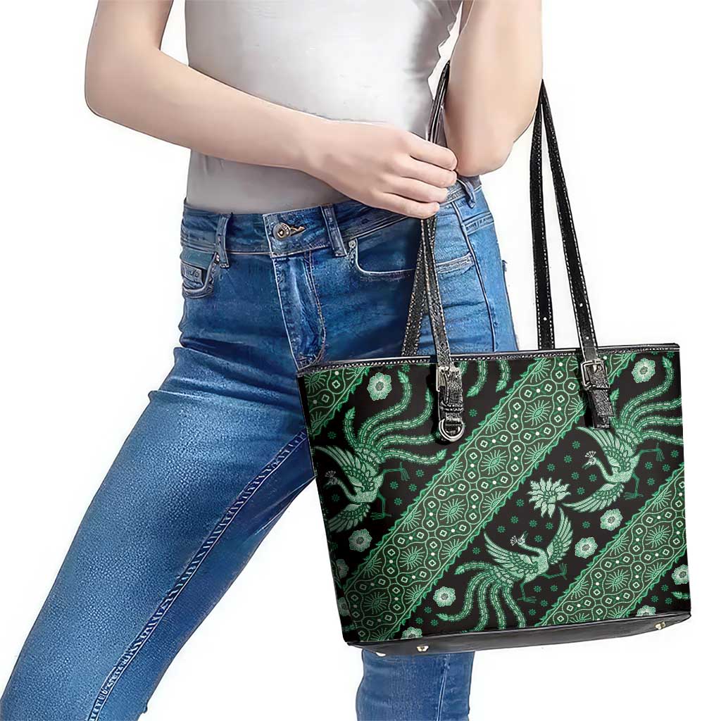 Indonesia Batik Pattern Leather Tote Bag Green Version LT01 - Polynesian Pride