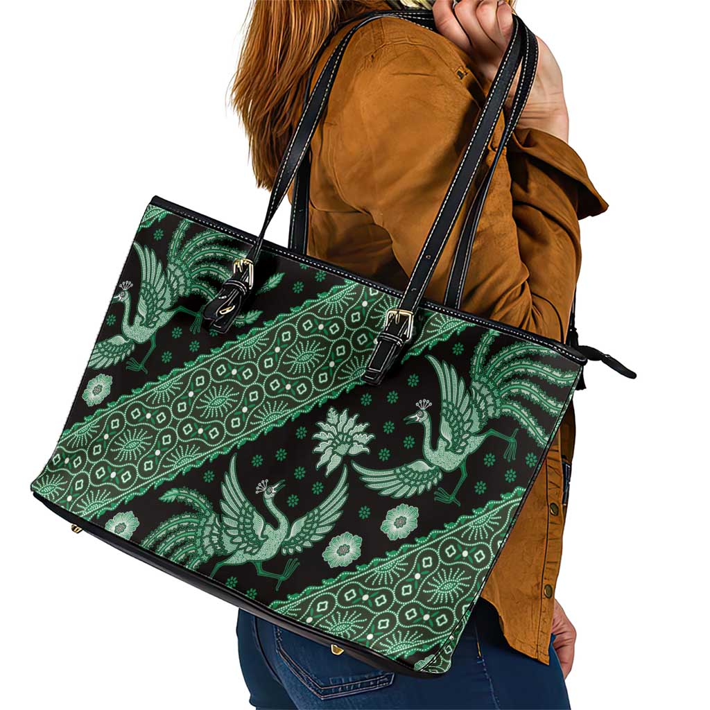Indonesia Batik Pattern Leather Tote Bag Green Version LT01 - Polynesian Pride