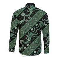 Indonesia Batik Pattern Long Sleeve Button Shirt Green Version LT01 - Polynesian Pride