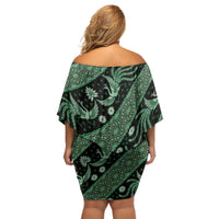 Indonesia Batik Pattern Off Shoulder Short Dress Green Version LT01 - Polynesian Pride