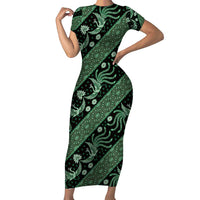Indonesia Batik Pattern Short Sleeve Bodycon Dress Green Version LT01 Long Dress Green - Polynesian Pride