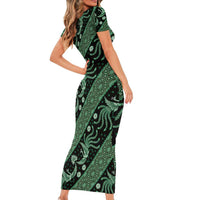 Indonesia Batik Pattern Short Sleeve Bodycon Dress Green Version LT01 - Polynesian Pride