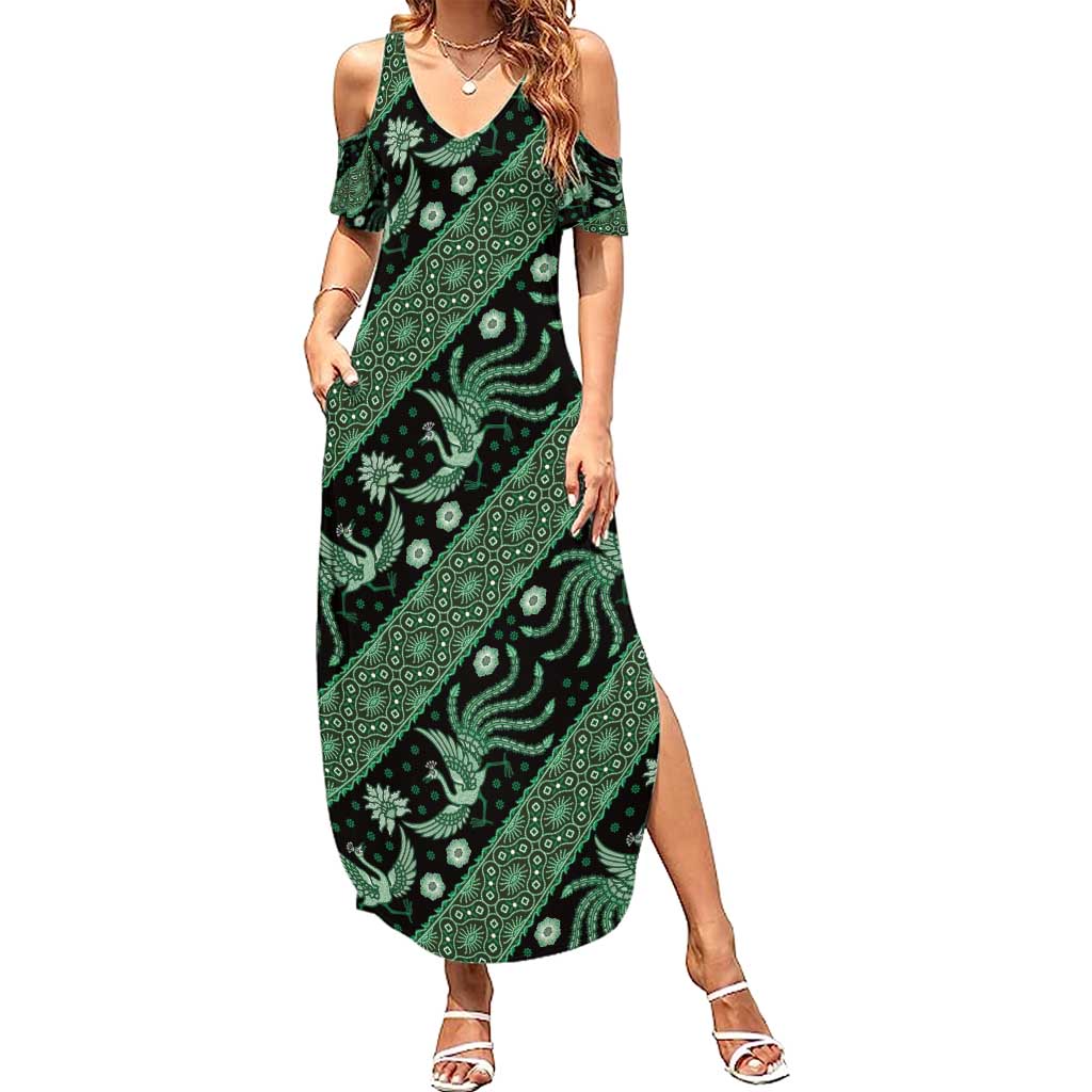 Indonesia Batik Pattern Summer Maxi Dress Green Version LT01 Women Green - Polynesian Pride