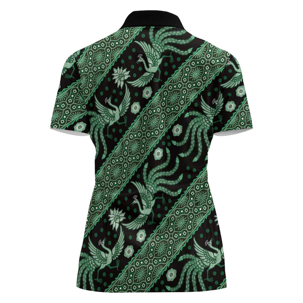 Indonesia Batik Pattern Women Polo Shirt Green Version LT01 - Polynesian Pride