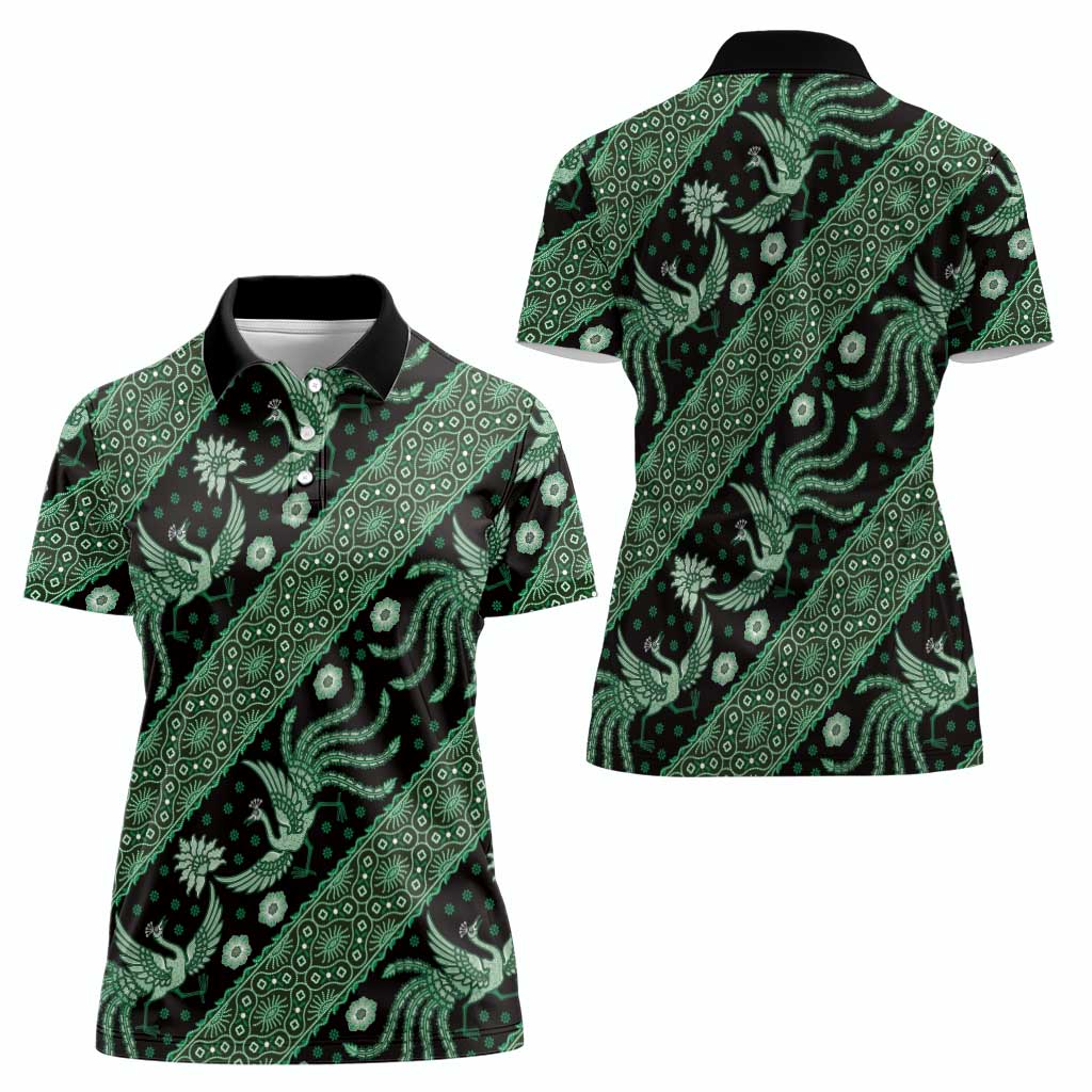 Indonesia Batik Pattern Women Polo Shirt Green Version LT01 - Polynesian Pride