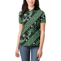 Indonesia Batik Pattern Women Polo Shirt Green Version LT01 - Polynesian Pride