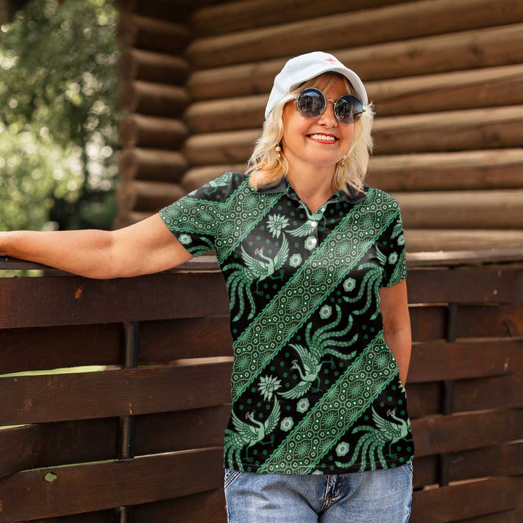 Indonesia Batik Pattern Women Polo Shirt Green Version LT01 - Polynesian Pride