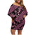 Indonesia Batik Pattern Family Matching Off Shoulder Short Dress and Hawaiian Shirt Pink Version