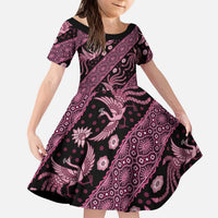 Indonesia Batik Pattern Kid Short Sleeve Dress Pink Version LT01 KID Pink - Polynesian Pride