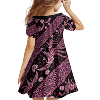 Indonesia Batik Pattern Kid Short Sleeve Dress Pink Version LT01 - Polynesian Pride