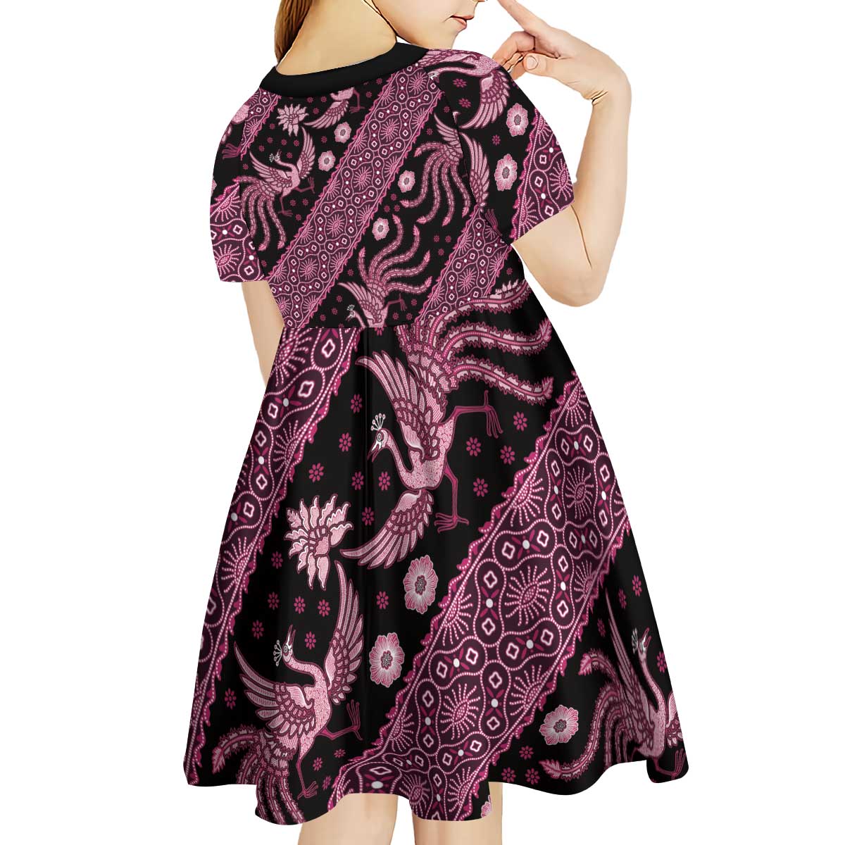 Indonesia Batik Pattern Kid Short Sleeve Dress Pink Version LT01 - Polynesian Pride
