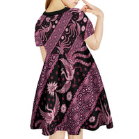 Indonesia Batik Pattern Kid Short Sleeve Dress Pink Version LT01 - Polynesian Pride