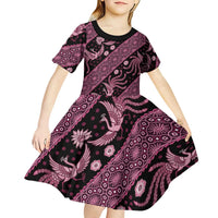 Indonesia Batik Pattern Kid Short Sleeve Dress Pink Version LT01 - Polynesian Pride