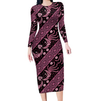 Indonesia Batik Pattern Long Sleeve Bodycon Dress Pink Version LT01 Long Dress Pink - Polynesian Pride