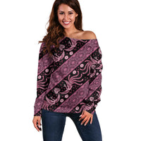 Indonesia Batik Pattern Off Shoulder Sweater Pink Version LT01 Women Pink - Polynesian Pride
