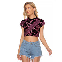 Indonesia Batik Pattern Raglan Cropped T Shirt Pink Version LT01 Female Pink - Polynesian Pride