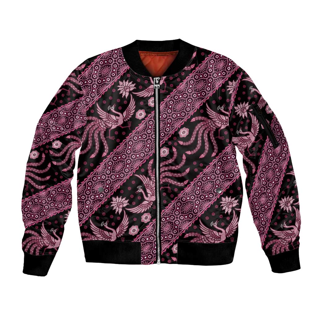 Indonesia Batik Pattern Sleeve Zip Bomber Jacket Pink Version LT01 Unisex Pink - Polynesian Pride