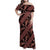 Indonesia Batik Pattern Family Matching Off Shoulder Maxi Dress and Hawaiian Shirt Red Version