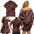 Indonesia Batik Pattern Family Matching Off Shoulder Short Dress and Hawaiian Shirt Red Version