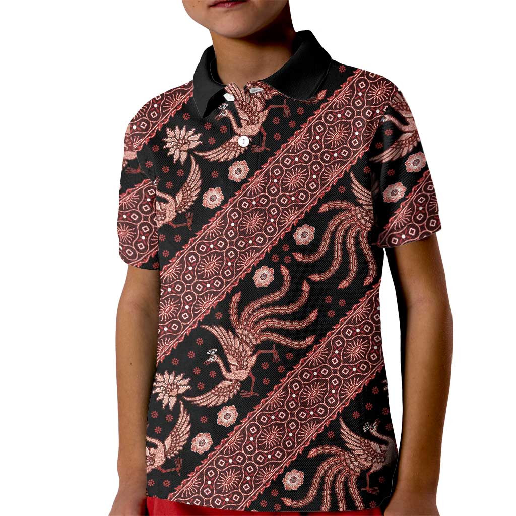Indonesia Batik Pattern Kid Polo Shirt Red Version LT01 Kid Red - Polynesian Pride