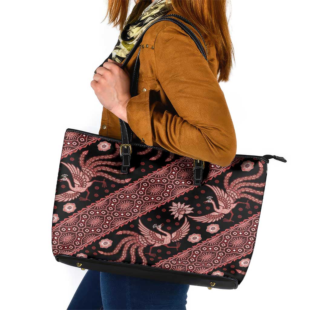 Indonesia Batik Pattern Leather Tote Bag Red Version LT01 Red - Polynesian Pride