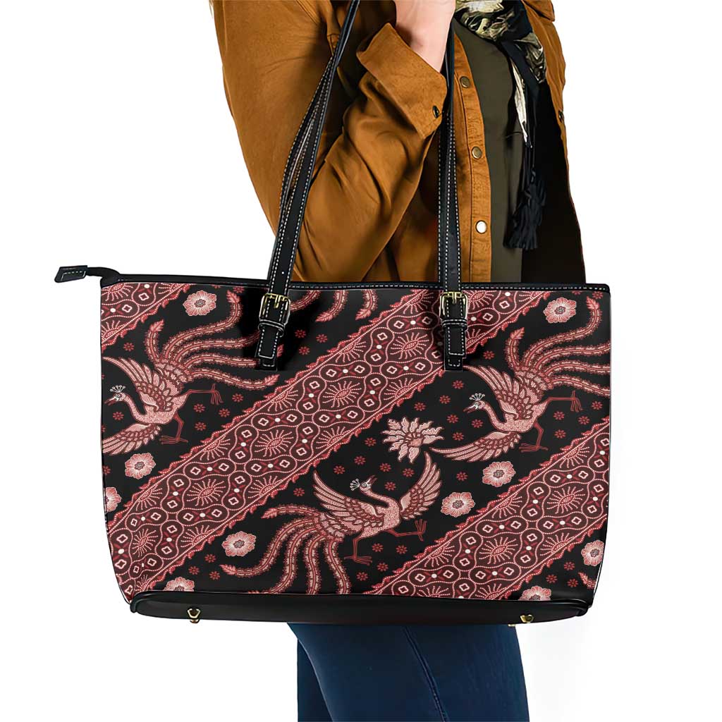 Indonesia Batik Pattern Leather Tote Bag Red Version LT01 - Polynesian Pride