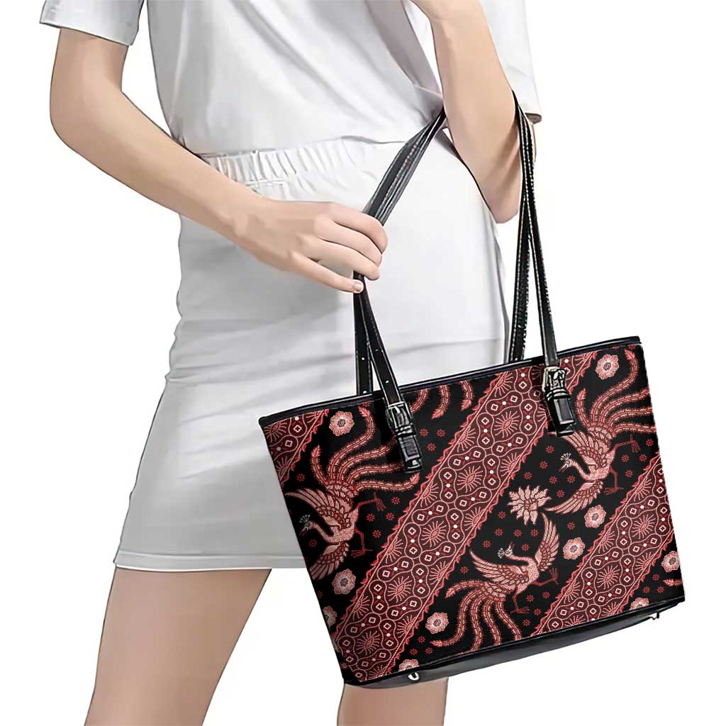 Indonesia Batik Pattern Leather Tote Bag Red Version LT01 - Polynesian Pride