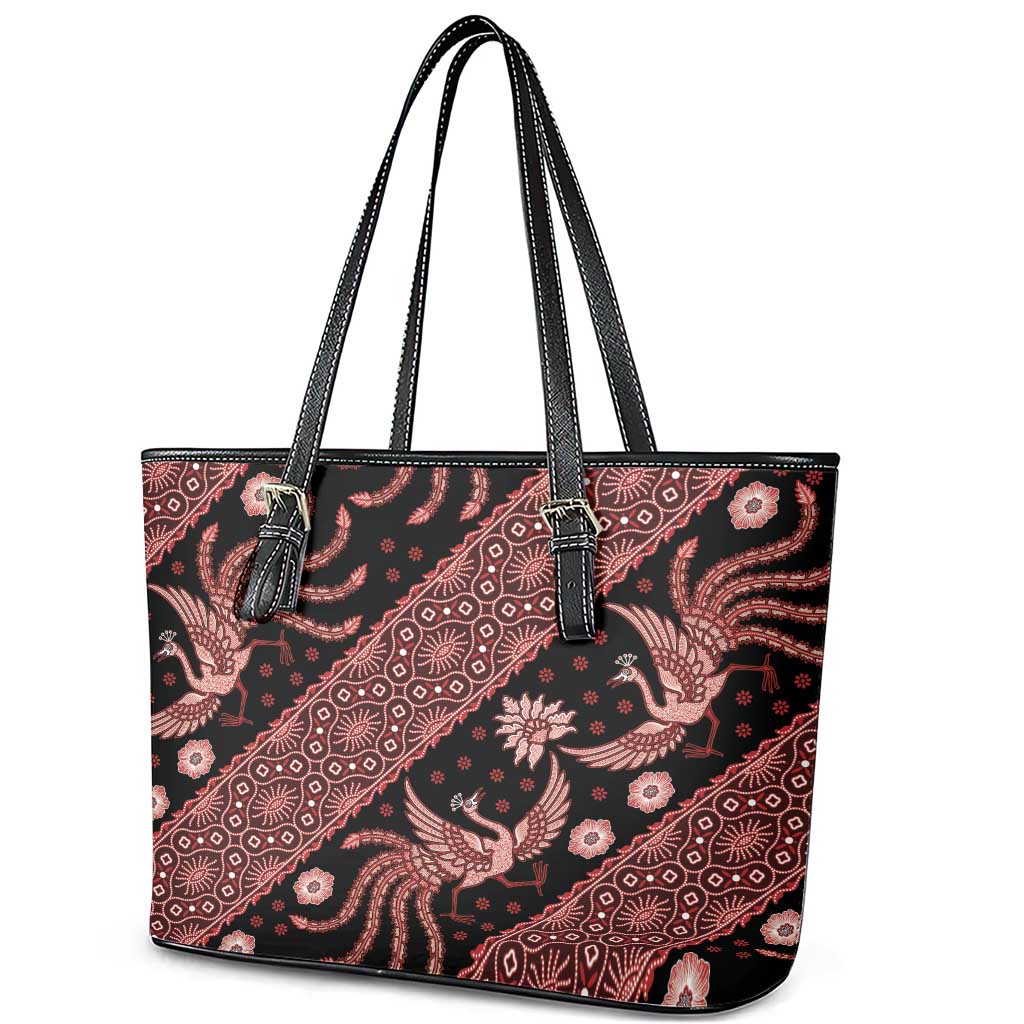 Indonesia Batik Pattern Leather Tote Bag Red Version LT01 - Polynesian Pride