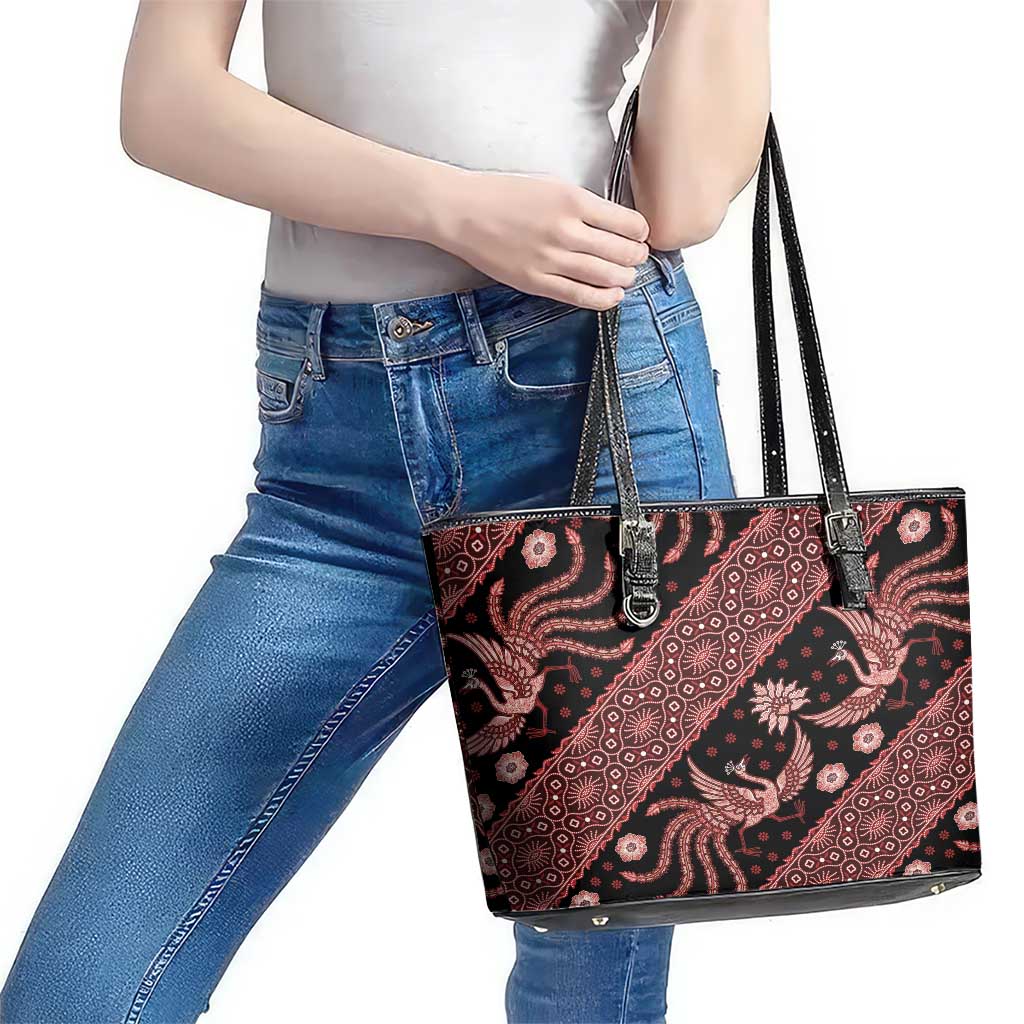 Indonesia Batik Pattern Leather Tote Bag Red Version LT01 - Polynesian Pride