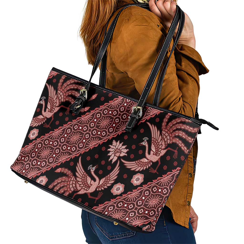 Indonesia Batik Pattern Leather Tote Bag Red Version LT01 - Polynesian Pride
