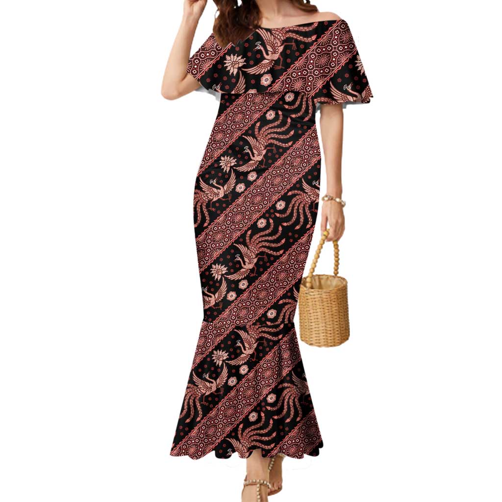 Indonesia Batik Pattern Mermaid Dress Red Version LT01 Women Red - Polynesian Pride