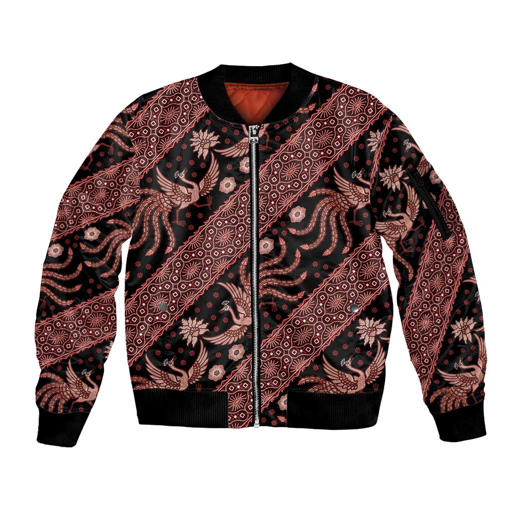 Indonesia Batik Pattern Sleeve Zip Bomber Jacket Red Version LT01 Unisex Red - Polynesian Pride