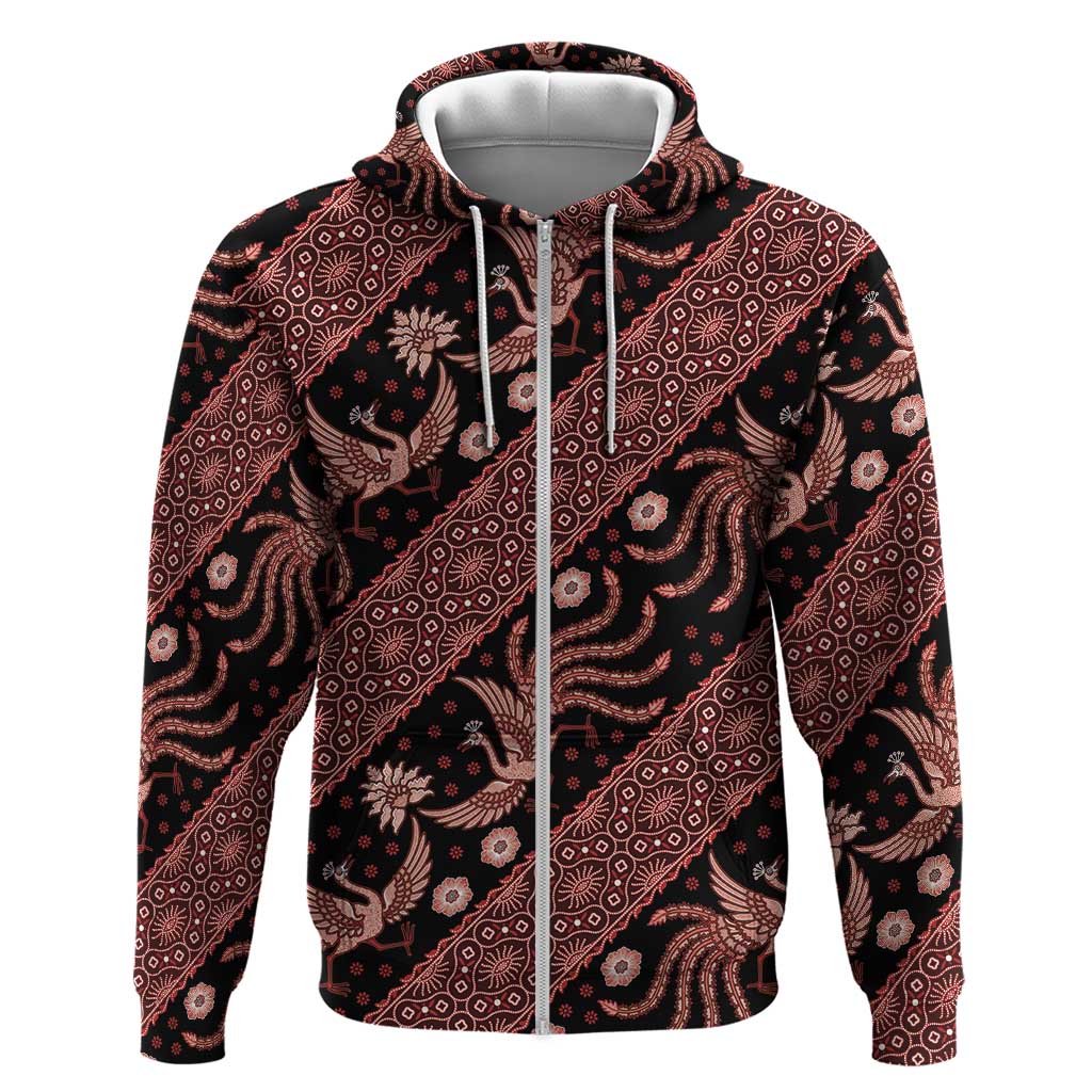 Indonesia Batik Pattern Zip Hoodie Red Version LT01 Zip Hoodie Red - Polynesian Pride