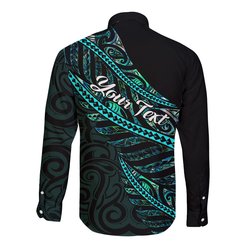 Personalised Aotearoa Long Sleeve Button Shirt Silver Fern Mix Paua Shell Polynesian Pattern LT01 - Polynesian Pride