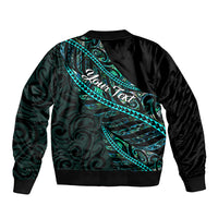 Personalised Aotearoa Sleeve Zip Bomber Jacket Silver Fern Mix Paua Shell Polynesian Pattern LT01 - Polynesian Pride