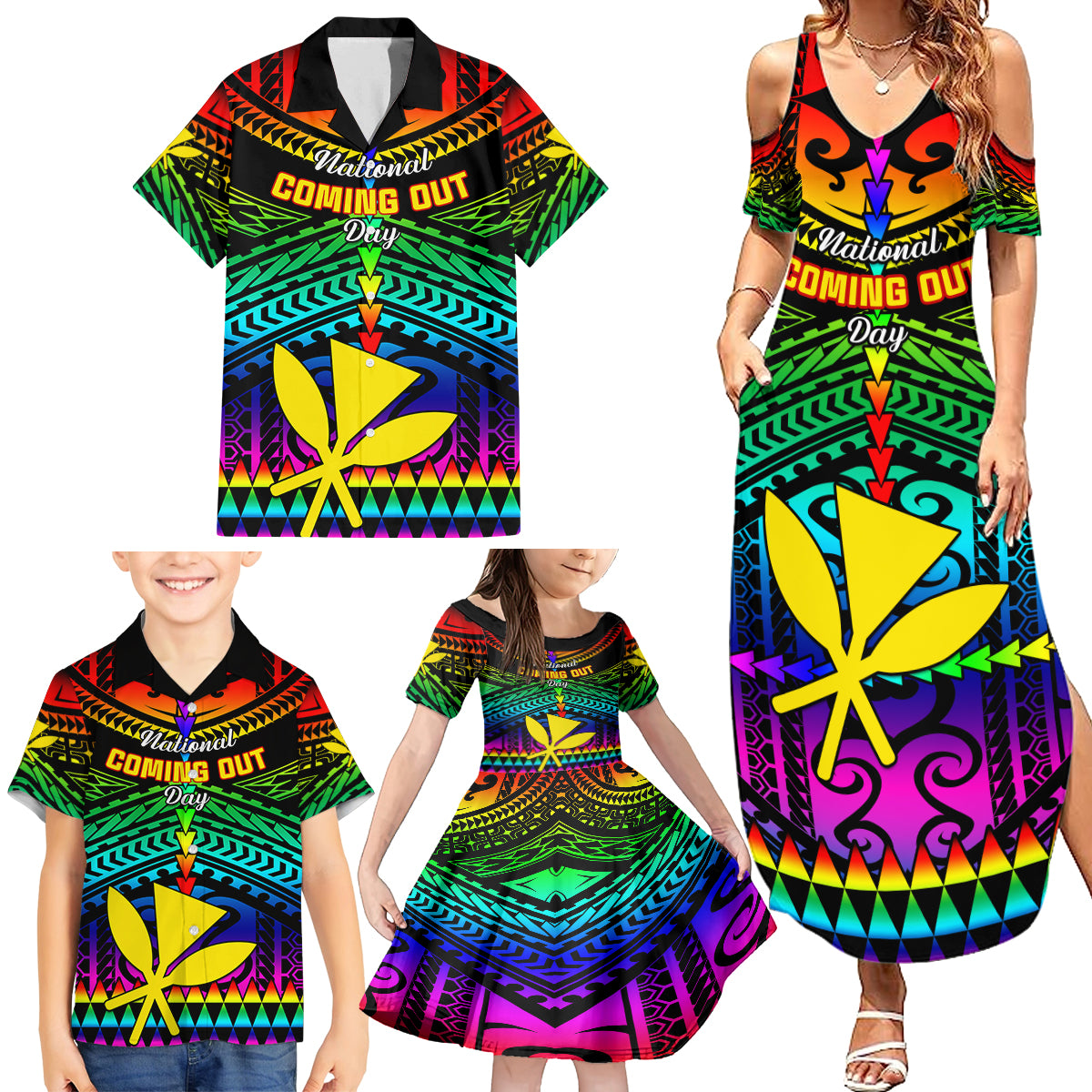 personalised-hawaii-family-matching-summer-maxi-dress-and-hawaiian-shirt-kanaka-maoli-kakau-2023-national-coming-out-day