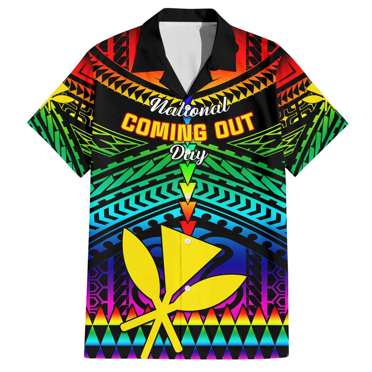 Personalised Hawaii Hawaiian Shirt Kanaka Maoli Kakau 2023 National Coming Out Day LT01 Black - Polynesian Pride