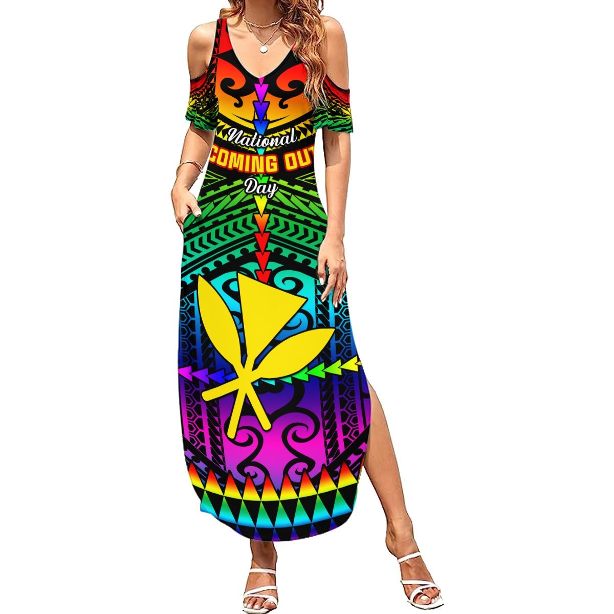 Personalised Hawaii Summer Maxi Dress Kanaka Maoli Kakau 2023 National Coming Out Day LT01 Women Black - Polynesian Pride