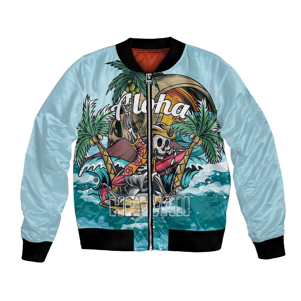 Personalized Aloha Hawaii Skeleton Bomber Jacket Tropical Summer Vibe LT01 Unisex Blue - Polynesian Pride